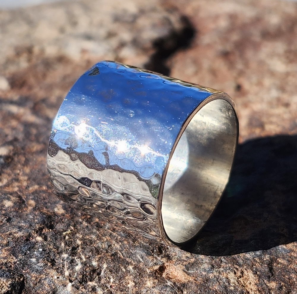 Sterling Silver Hammered WIDE BAND Ring
